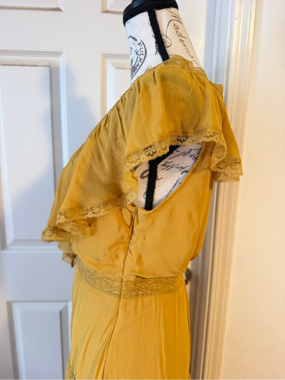Anthropologie Mustard Ruffle Tiered Midi Dress - Picture 9 of 11